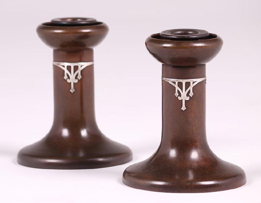 Pair Short Heintz Sterling on Bronze Candlesticks (1 of 3)