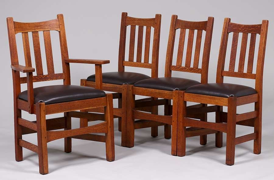 Set of 4 Stickley Brothers #379 1/2 Dining Chairs c1910 (1 of 4)
