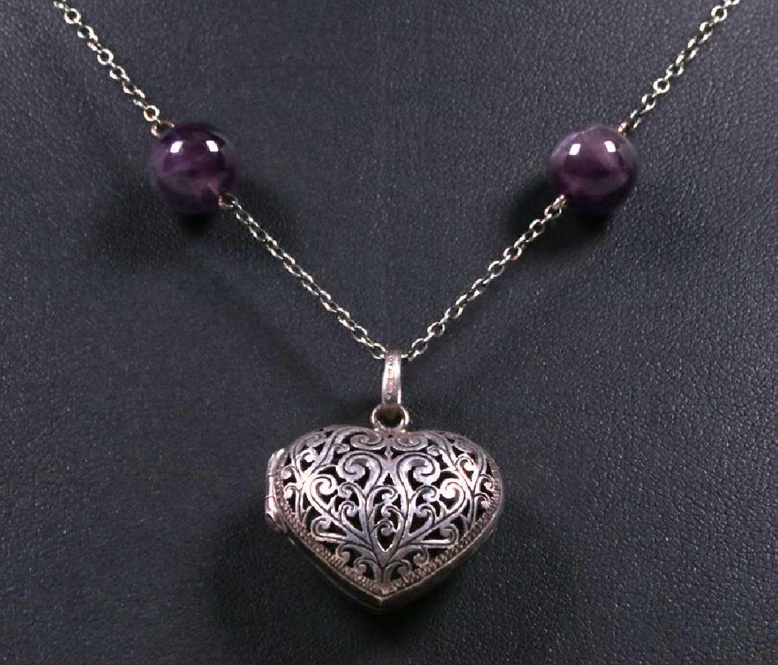 Sterling Silver Heart-Shaped Locket Pendant Amethyst (1 of 3)