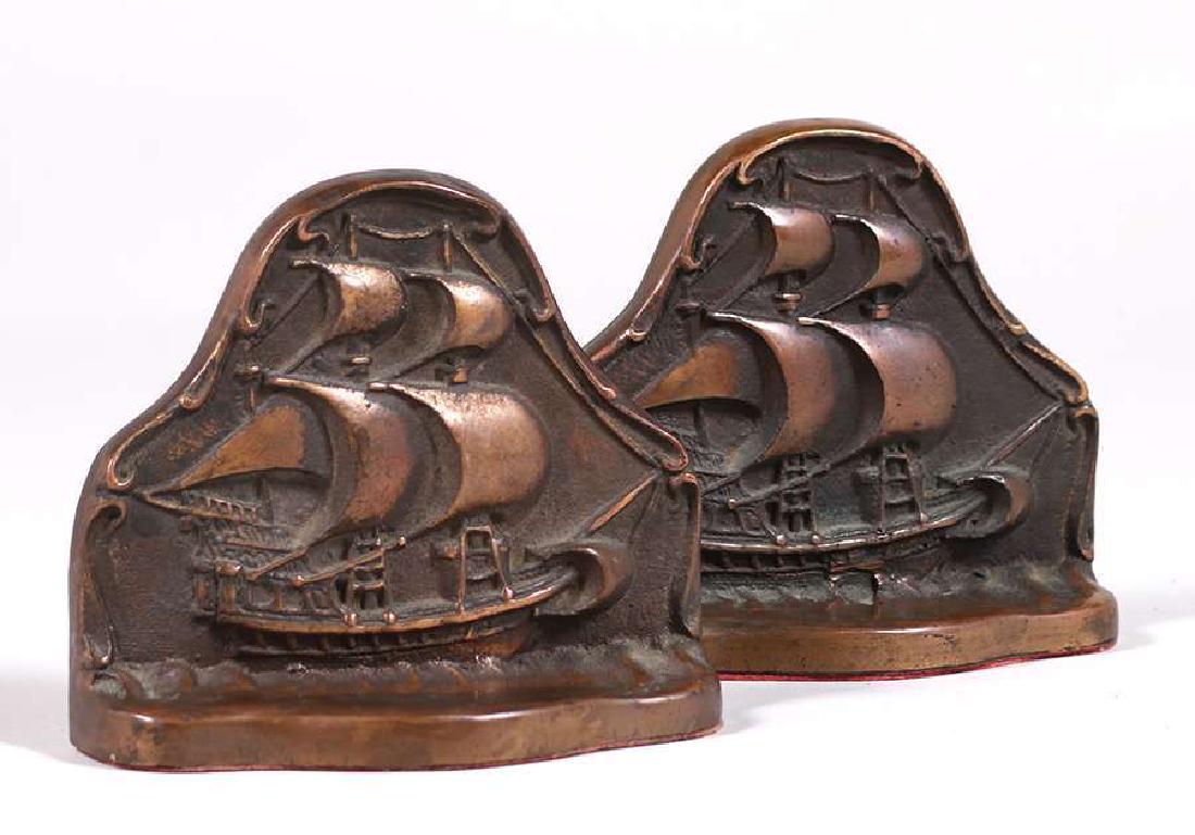 Arts & Crafts Bronze Galleon Ship Bookends c1920 (1 of 3)