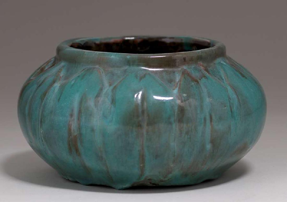 California Faience Carved Squat Vase 1945 (1 of 3)