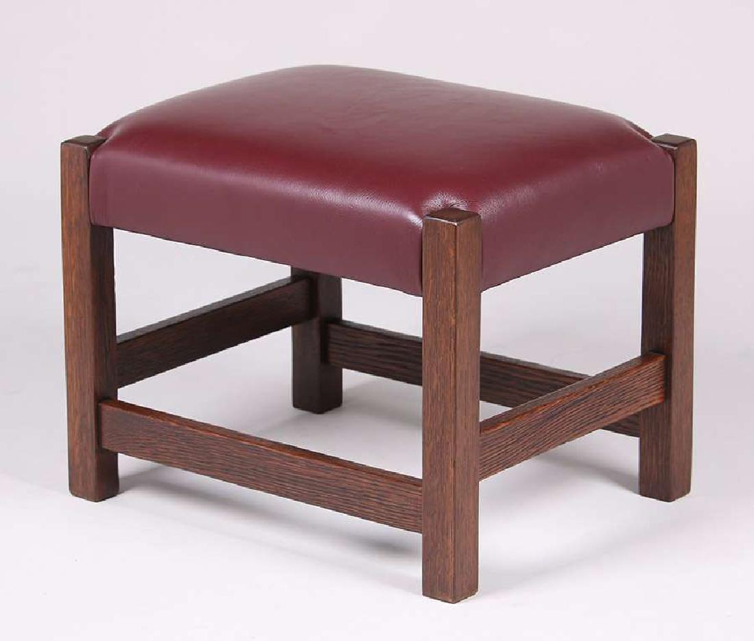 Gustav Stickley #300 Footstool c1910 - Burgundy Leather (1 of 1)