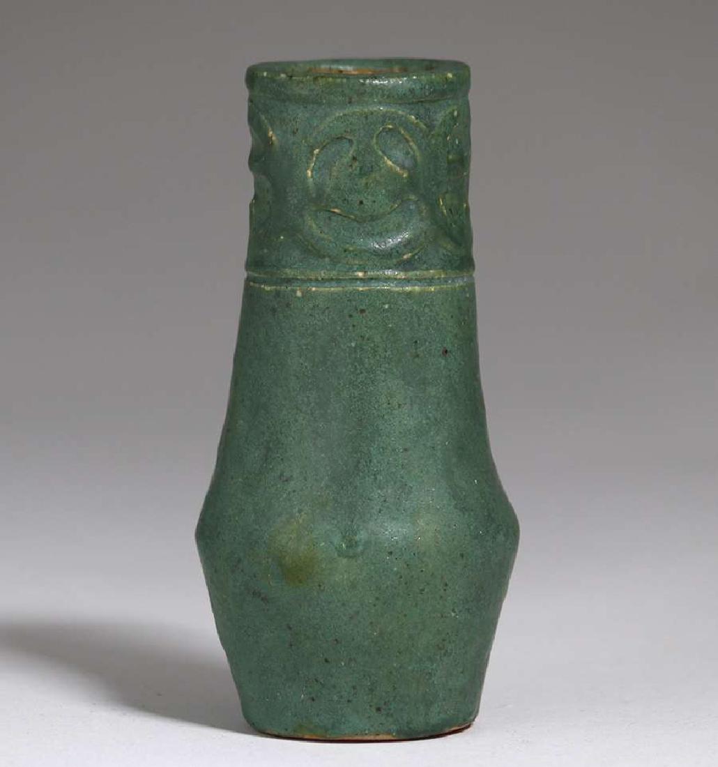 Edna Hall Hand Carved Matte Green Vase c1910 (1 of 3)