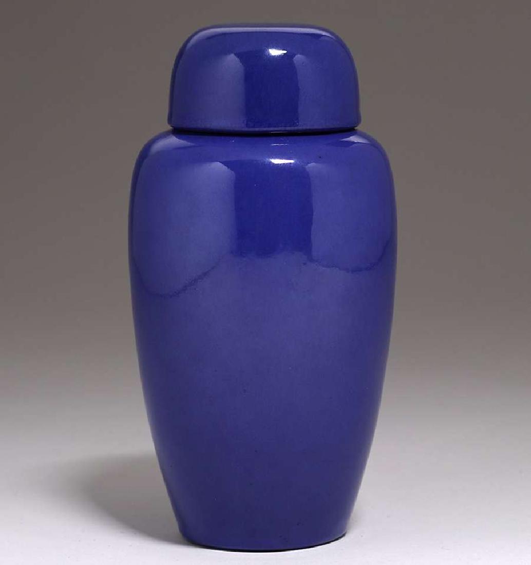 California Faience Blue Covered Vase c1920s (1 of 3)