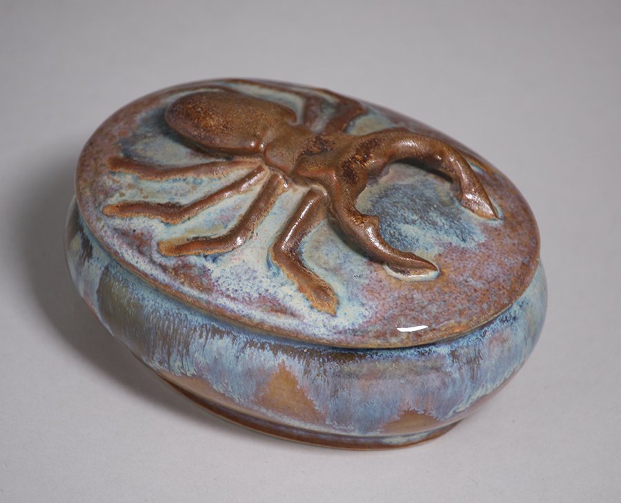Denbac French Art Pottery Scarab Covered Bowl c1905 (1 of 5)