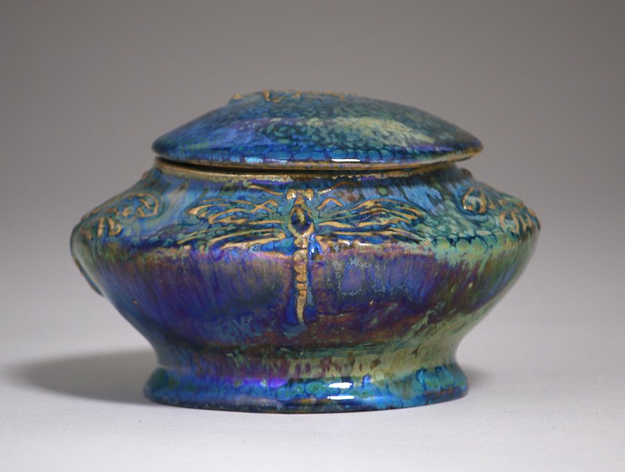 Rambervillers French Art Pottery Dragonfly Covered Bowl (1 of 4)