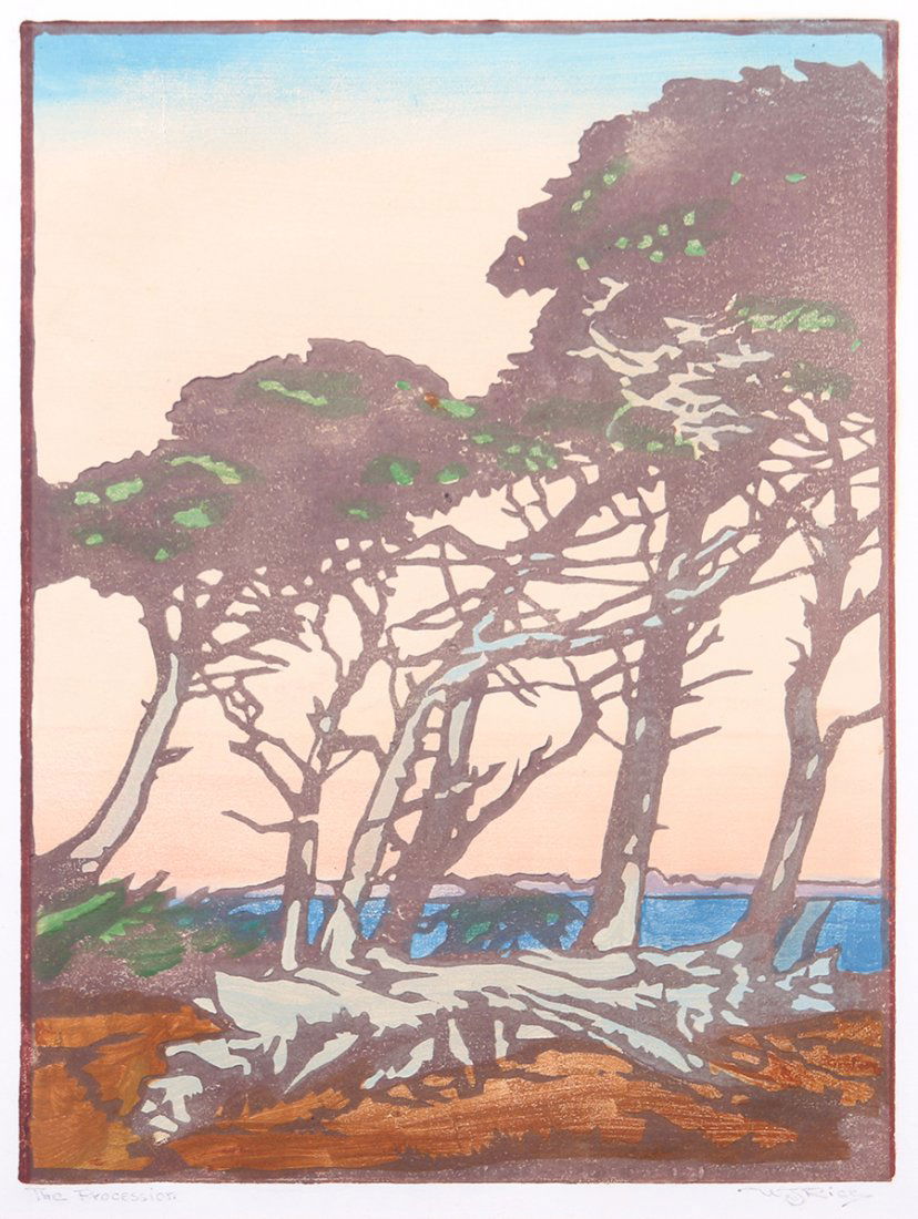 William Rice Woodblock "The Procession" c1920 (1 of 2)