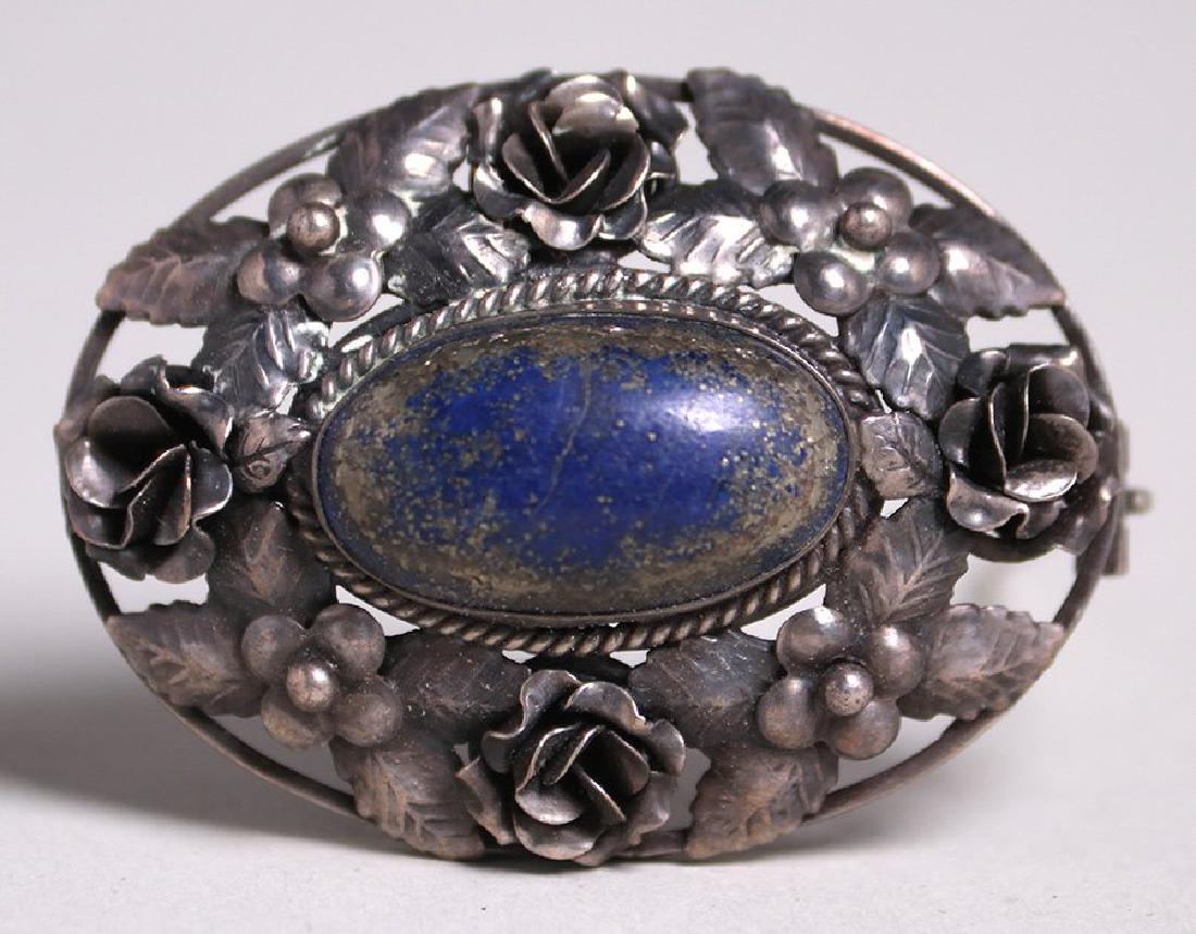 Arts & Crafts Sterling Silver & Lapis Brooch c1910 (1 of 1)