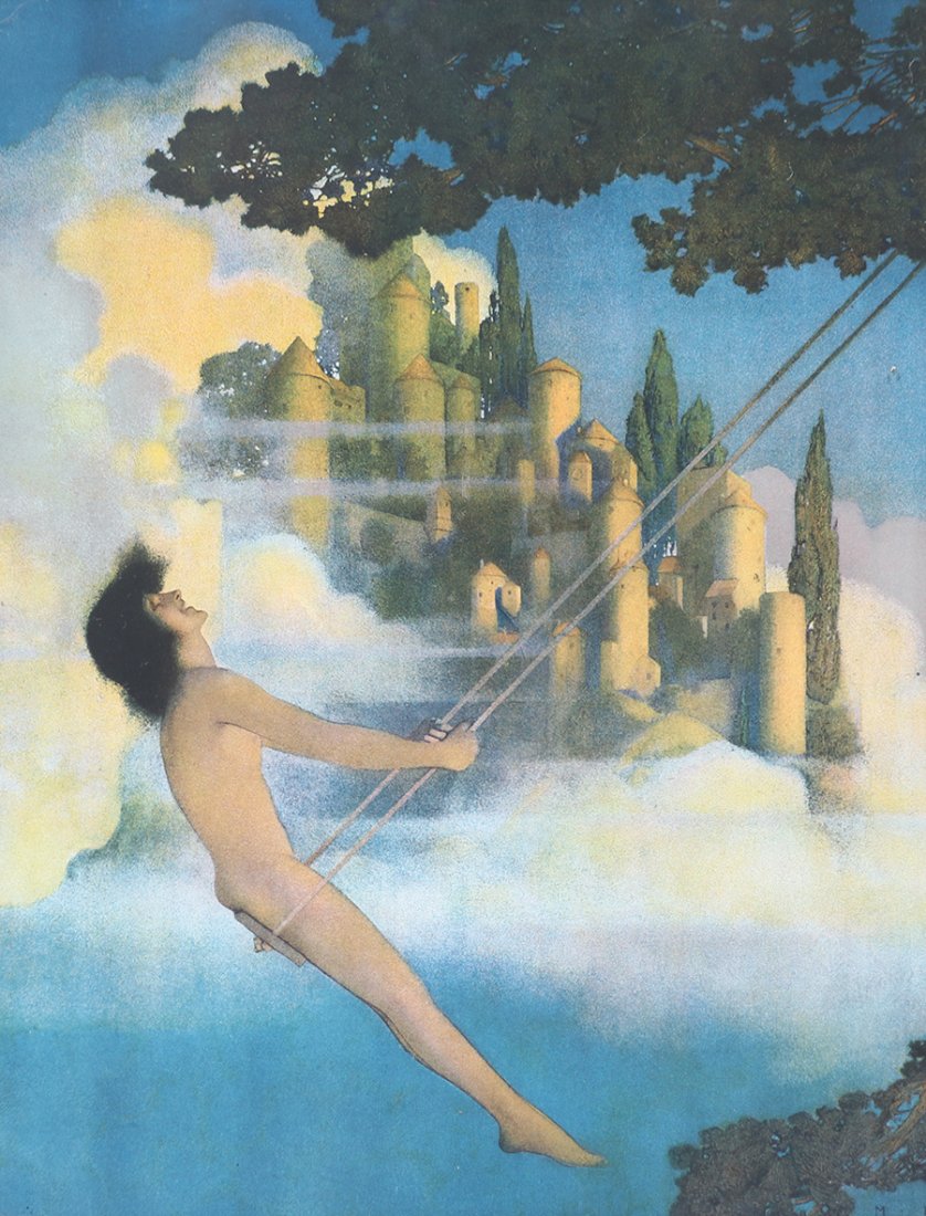 Maxfield Parrish Print "Dinky Bird" 1904: Maxfield Parrish Print "Dinky Bird" 1904. Signed. Excellent original condition. 14"h x 11"w. Original frame 15.5"h x 14.25"w. Spend $5000 or more at this auction and all of your SHIPPING IS FREE withi