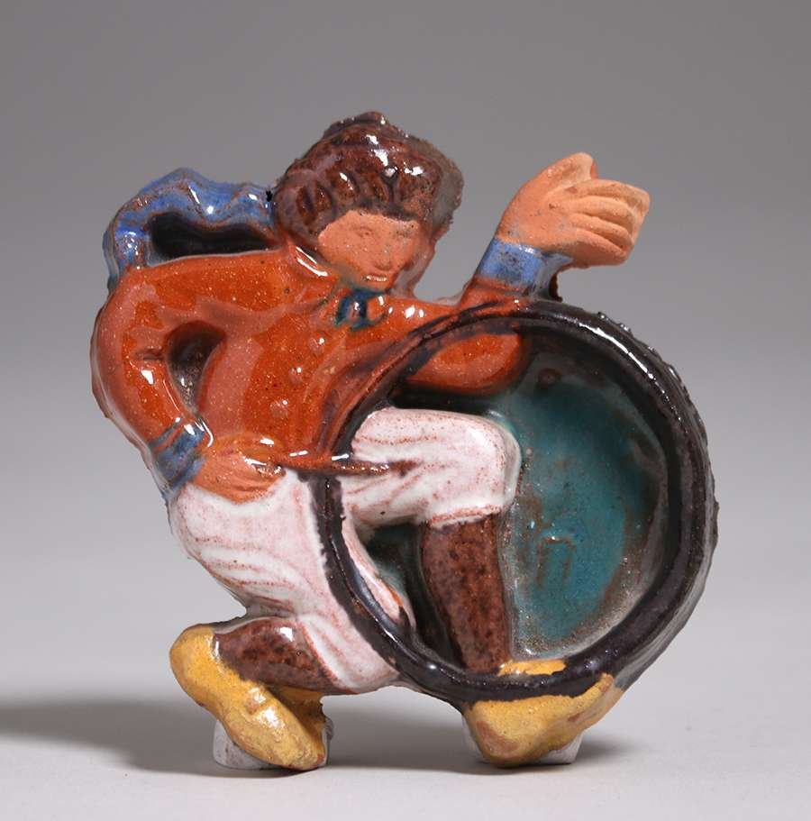Moravian Figural Tile Boy with Hoop c1920s (1 of 2)
