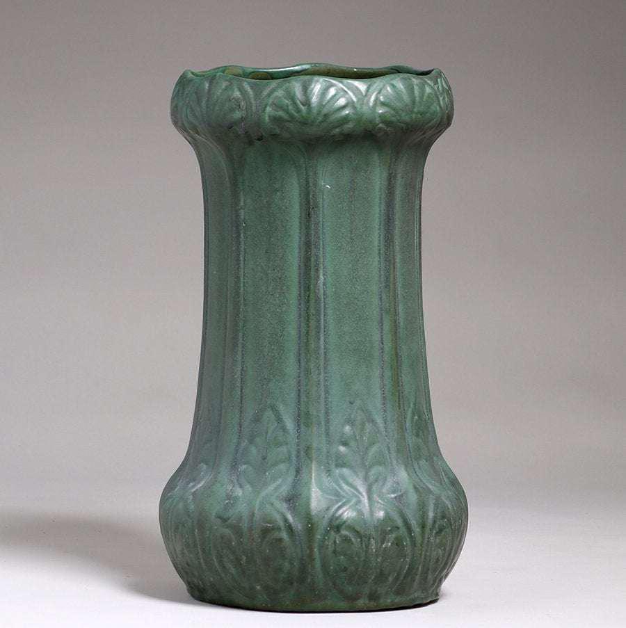 Weller Matte Green Umbrella Stand: Weller Matte Green Umbrella Stand. Unsigned. Perfect condition. 21.75"h x 11"d. Spend $5000 or more at this auction and all of your SHIPPING IS FREE within the lower 48 states. SHIPPING