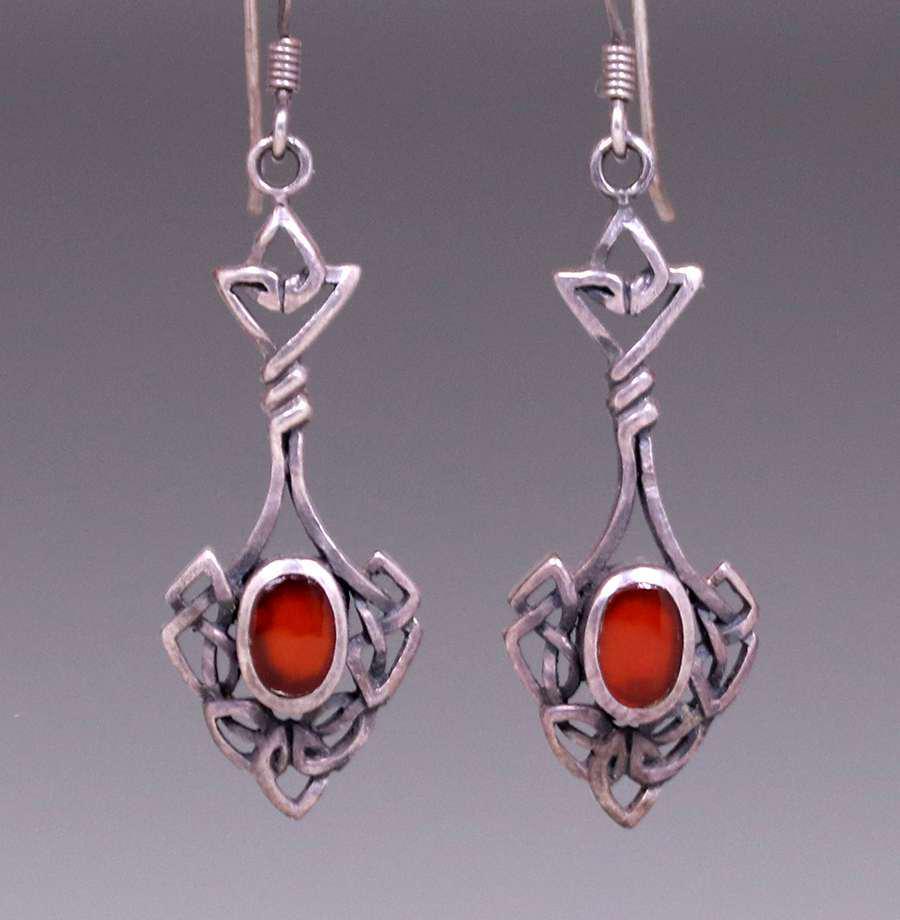 Arts & Crafts Sterling Silver Carnelian Celtic Earrings (1 of 1)
