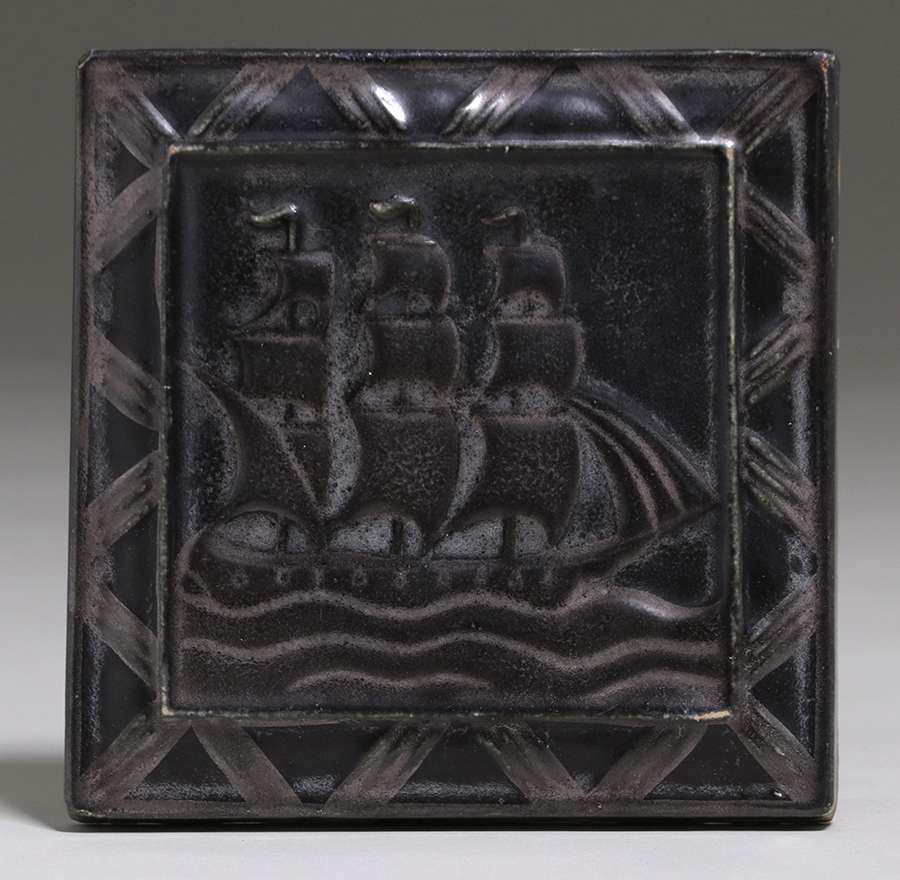 American Encaustistic Tile Co Black Galleon Ship Tile (1 of 2)