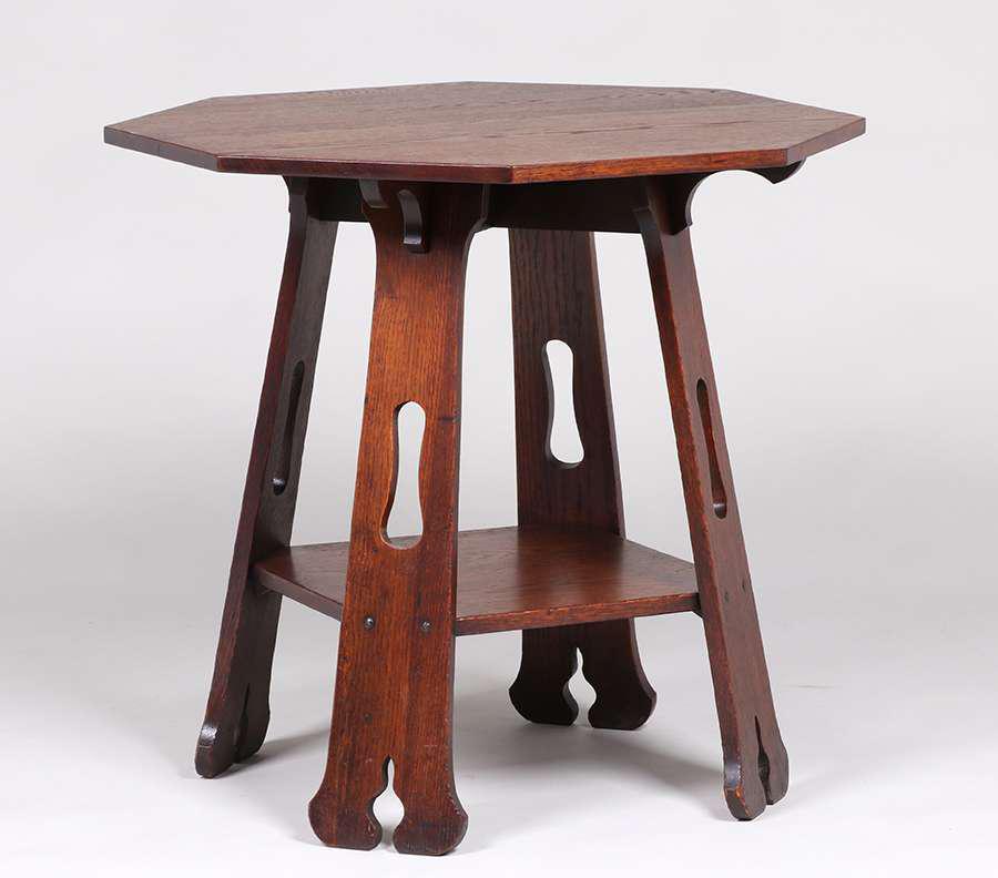 Limbert Cutout Octagonal Lamp Table c1910 (1 of 3)