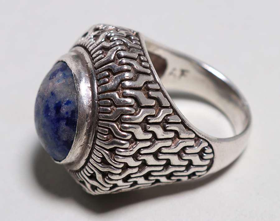Large Arts & Crafts Sterling Silver & Quartz Lapis Ring (1 of 2)