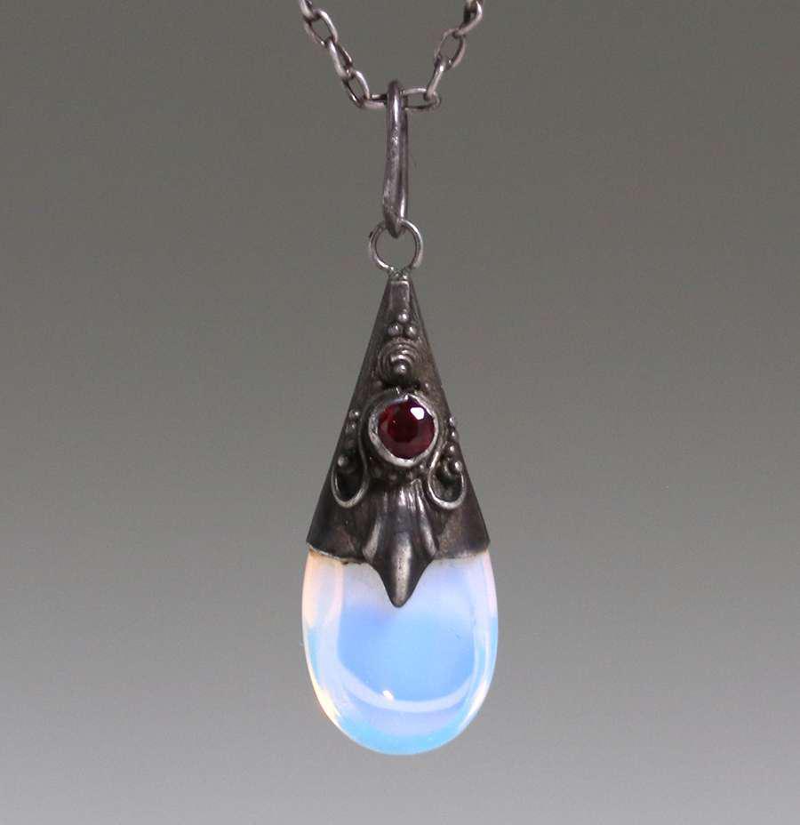 English Arts & Crafts Silver, Garnet & Clear Opal Glass (1 of 2)