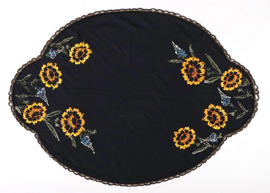 Arts & Crafts Embroidered Oval Black Linen c1910 (1 of 2)