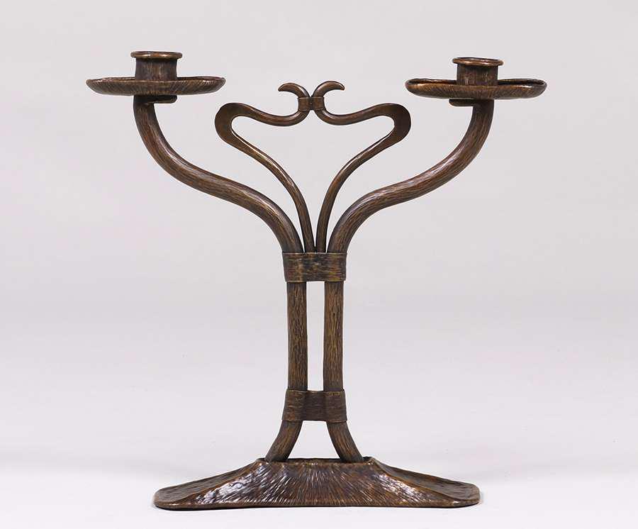 A&C - Art Nouveau Hammered Copper Double Candlestick (1 of 1)