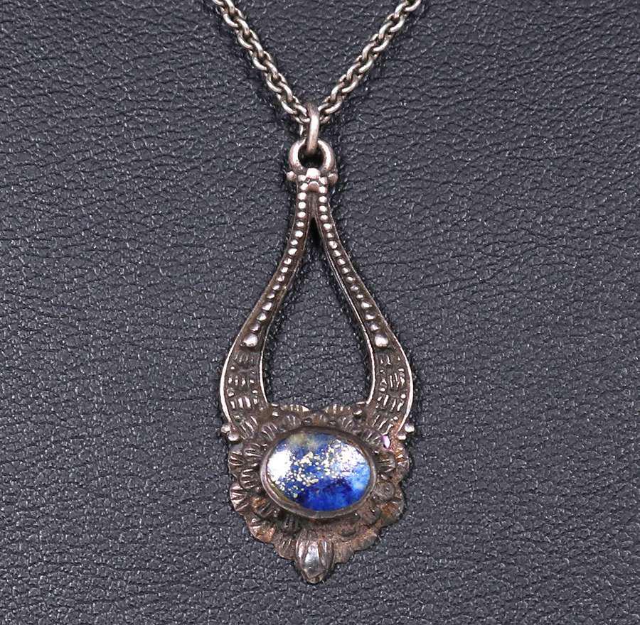 Arts & Crafts Sterling Silver Lapis Pendant Necklace (1 of 2)