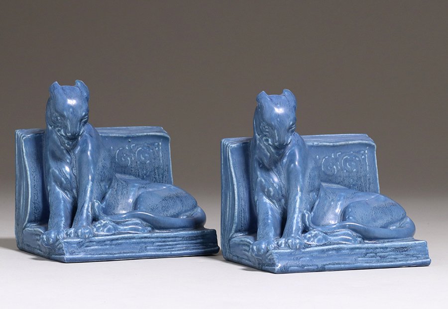 Rookwood Matte Blue Lioness Bookends 1929 (1 of 3)