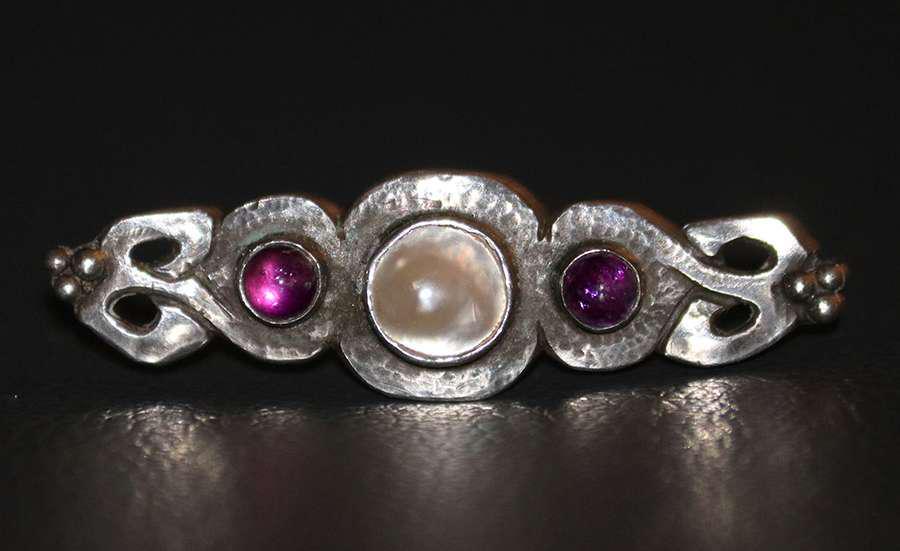 Chicago Arts & Crafts Silver, Amethyst & Pearl Brooch (1 of 1)