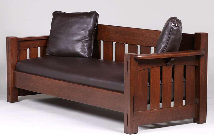 Rare Limbert #570 Settee c1910: Rare Limbert settee #570 with five slats under each arm. Signed with branded mark. Very nicely refinished. 80"w x 31.75"d x 29.5"h Spend $5000 or more at this auction and all of your SHIPPING IS FREE 