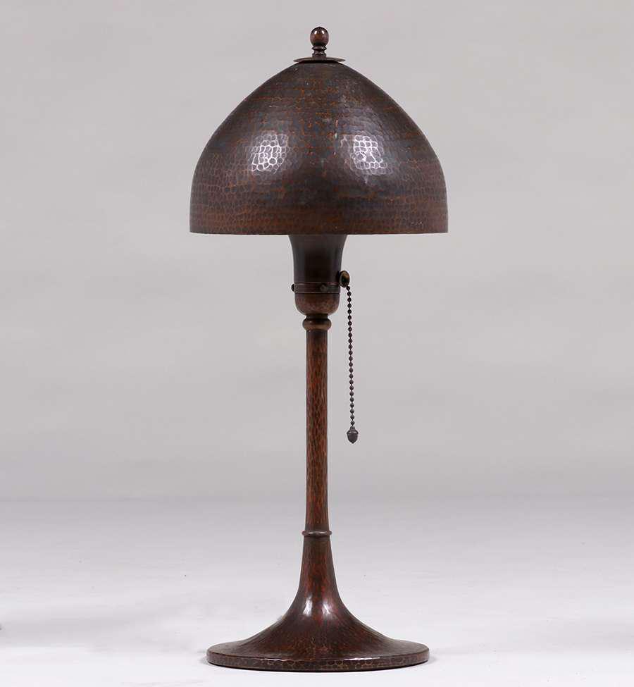 Tall Roycroft Hammered Copper Helmet Lamp (1 of 3)