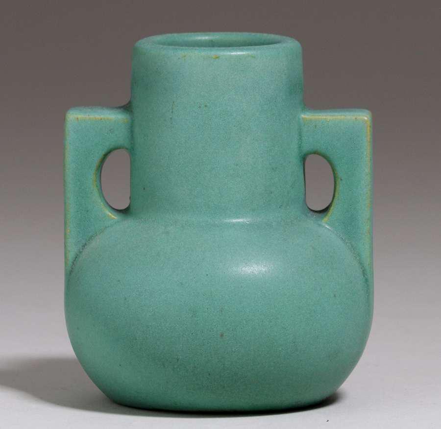 Teco Pottery Matte Green Two-Handled Vase c1910 (1 of 3)