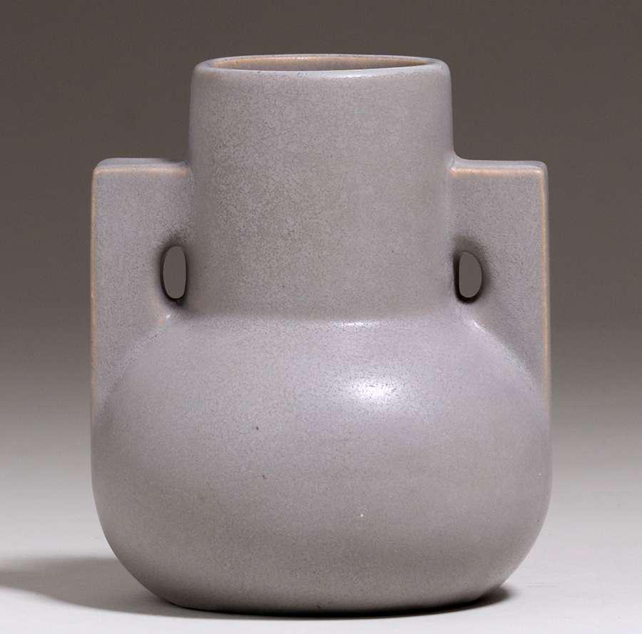 Teco Pottery Matte Gray Two-Handled Vase c1910 (1 of 3)