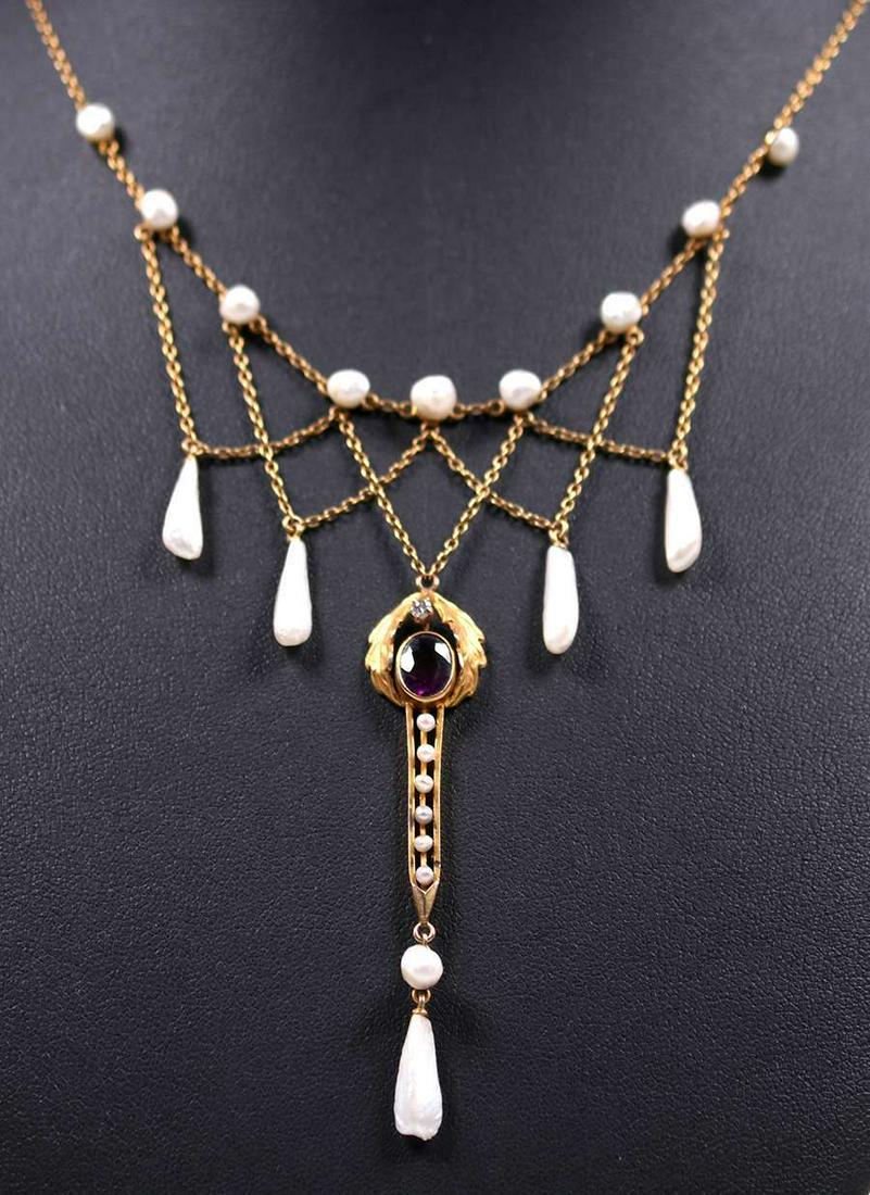 A&C 14k Gold, Amethyst, Pearl & Diamond Necklace (1 of 2)