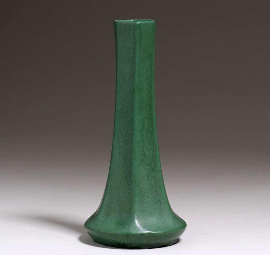 Tall Weller Pottery Matte Green Six-Sided Vase (1 of 4)