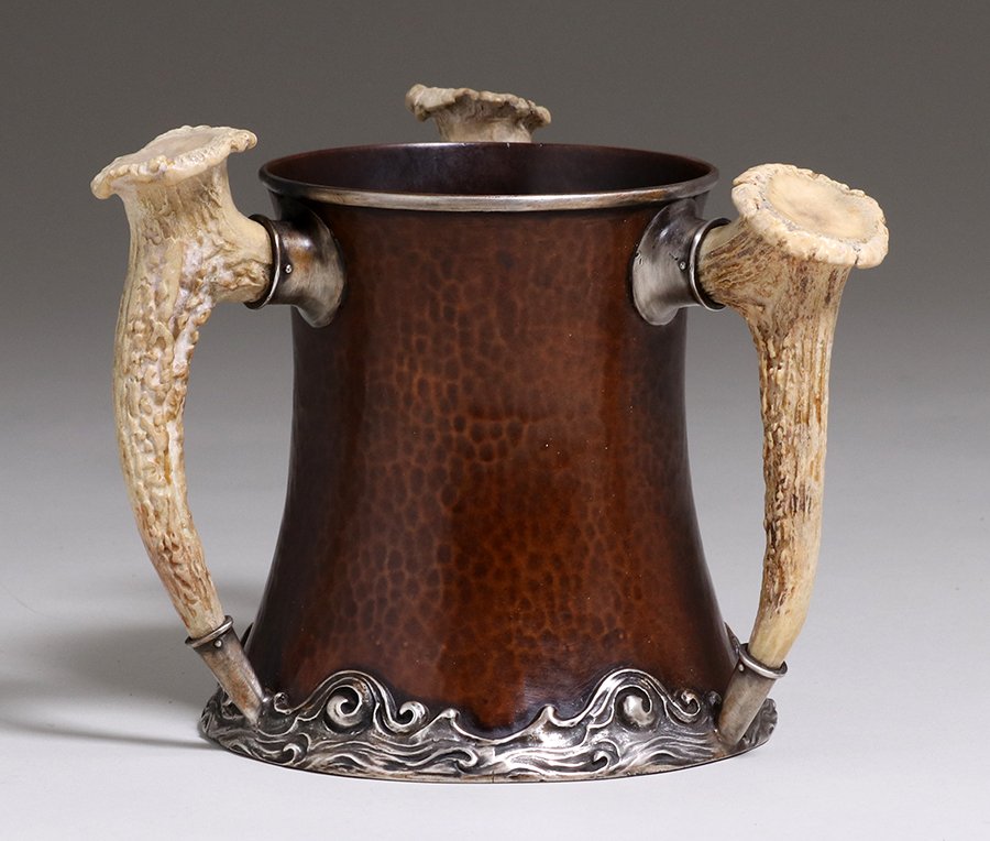 Joseph Heinrich Copper, Silver & Antler Vase c1905 (1 of 4)
