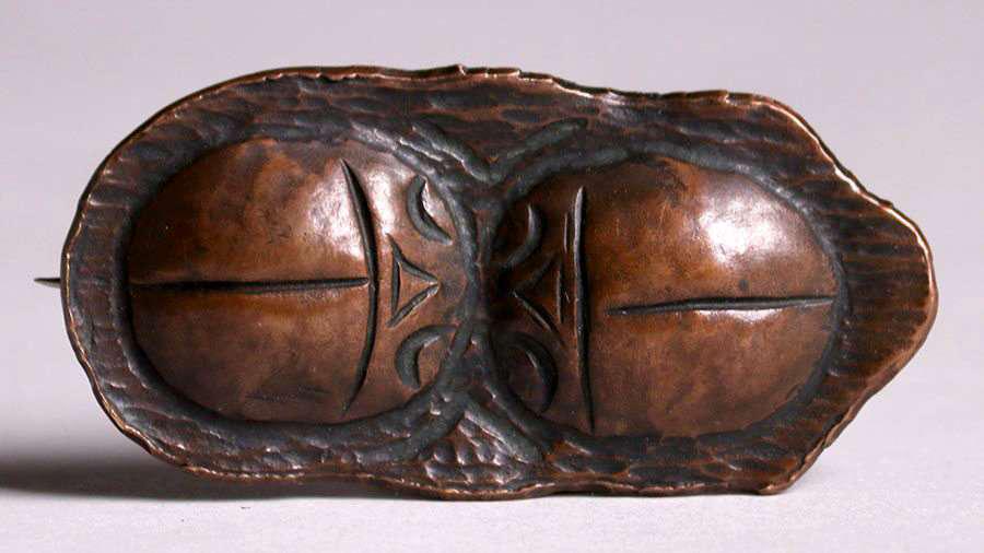 Marshall Fields - Chicago Hammered Copper Scarab Brooch (1 of 3)