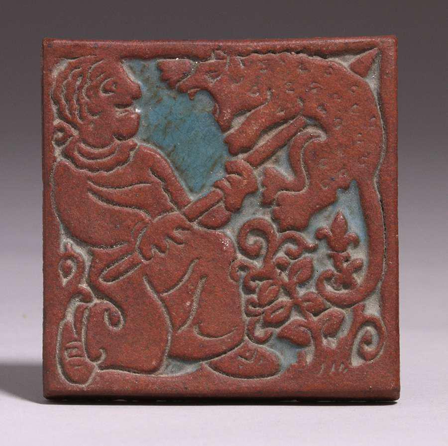 Batchelder Pottery Tile - Los Angeles of Man & Leaping (1 of 2)