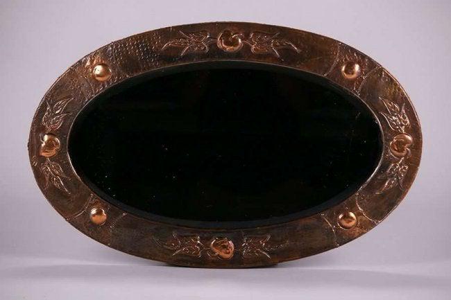 English Arts & Crafts Hammered Copper Oval Mirror c1910 (1 of 1)