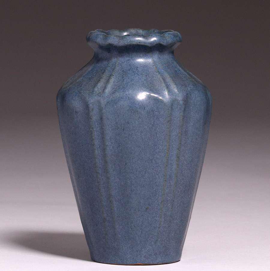 Arequipa Pottery Ribbed Matte Blue Vase c1915 (1 of 3)