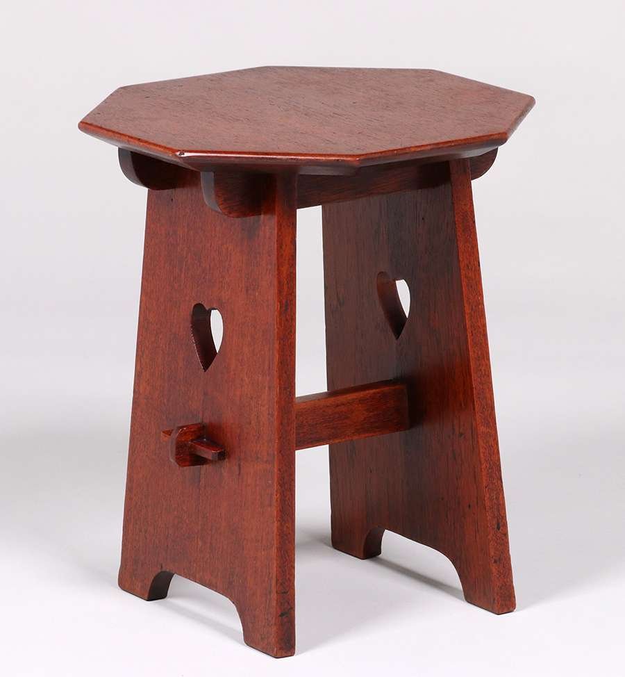 Arts & Crafts Mahogany Octagonal Heart-Cutout Taboret (1 of 3)
