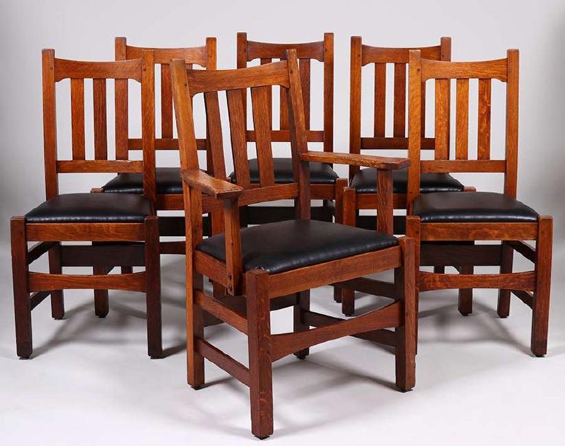 Set of 6 Stickley Brothers #379 1/2 Dining Chairs (1 of 5)