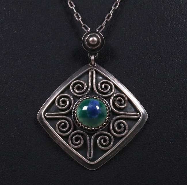 A&C Sterling Silver Peacock Eye Enamel Pendant c1910 (1 of 2)