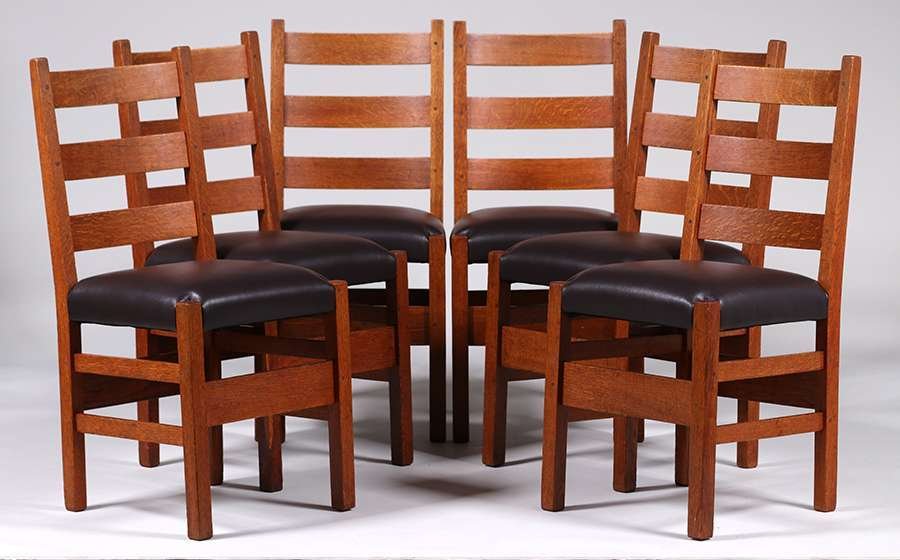 Set of 6 Gustav Stickley #306 1/2 Dining Chairs (1 of 4)