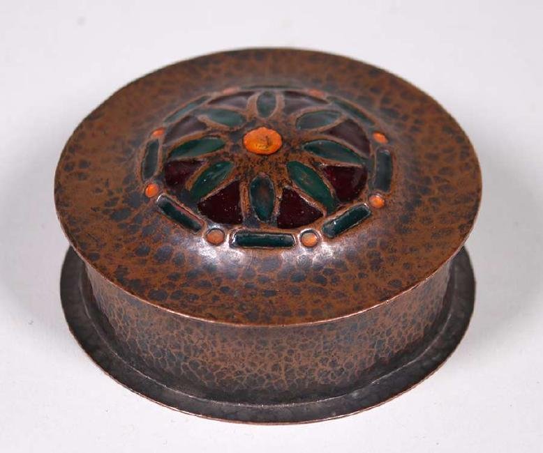 Boston Arts & Crafts Hammered Copper & Enamel Box c1905 (1 of 3)