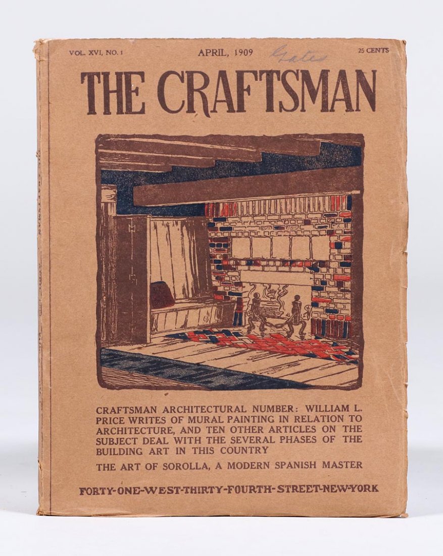 Gustav Stickley's Craftsman Magazine April 1909: Gustav Stickley's Craftsman Magazine April 1909. Fairly crisp. Slight separation to top of spine. Overall crisp condition. 10.75"h x 8.75"w. Includes article by Rose Valley founder William Price. Also