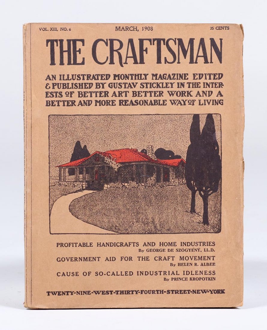 Gustav Stickley's Craftsman Magazine March 1908: Gustav Stickley's Craftsman Magazine March 1908. Crisp and excellent condition. 10.75"h x 8.75"w. Spend $5000 or more at this auction and all of your SHIPPING IS FREE within the lower 48 states. SH