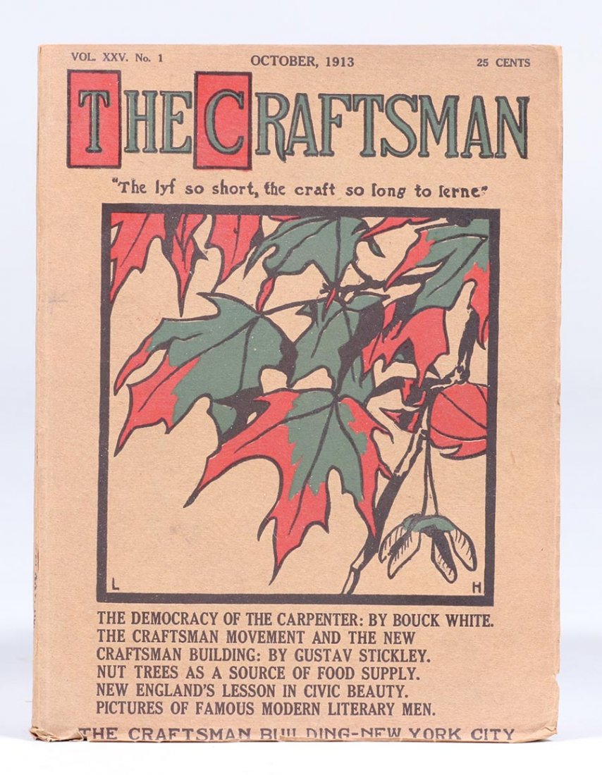 Gustav Stickley's Craftsman Magazine October 1913: Gustav Stickley's Craftsman Magazine October 1913. Crisp and excellent condition. 10.75"h x 8.75"w. Spend $5000 or more at this auction and all of your SHIPPING IS FREE within the lower 48 states.