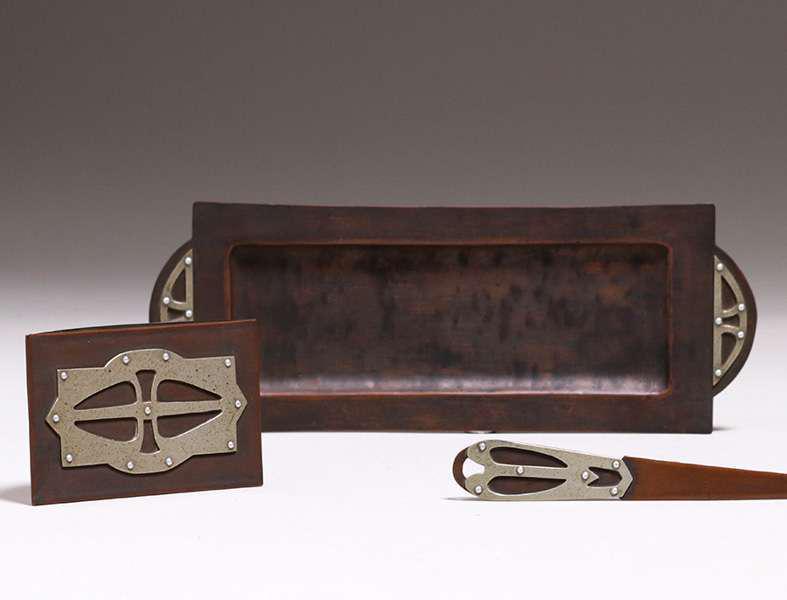 Arts & Crafts Hammered Copper & Silver Desk Set c1905 (1 of 1)