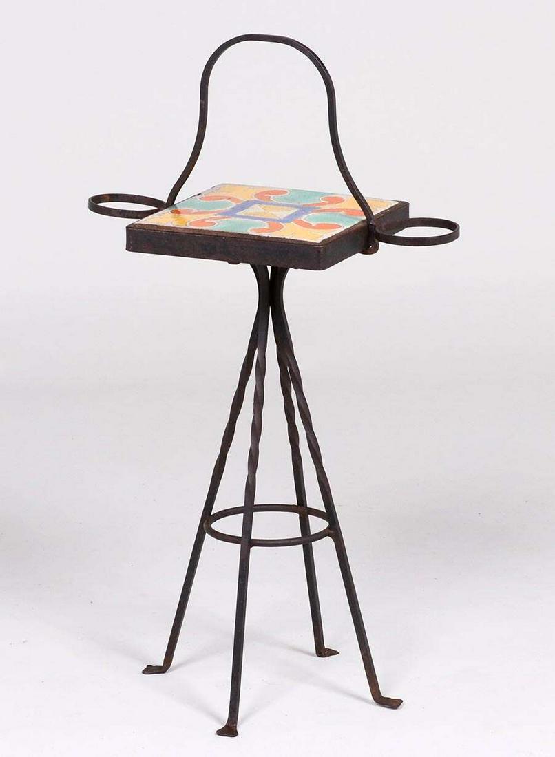 Arts & Crafts - Spanish Revival Iron & Tile Top Table (1 of 3)