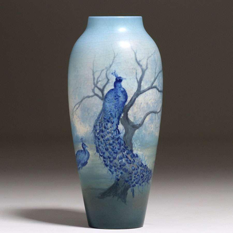 Rookwood Matte Vellum Peacock Vase Ed Diers 1922 (1 of 4)