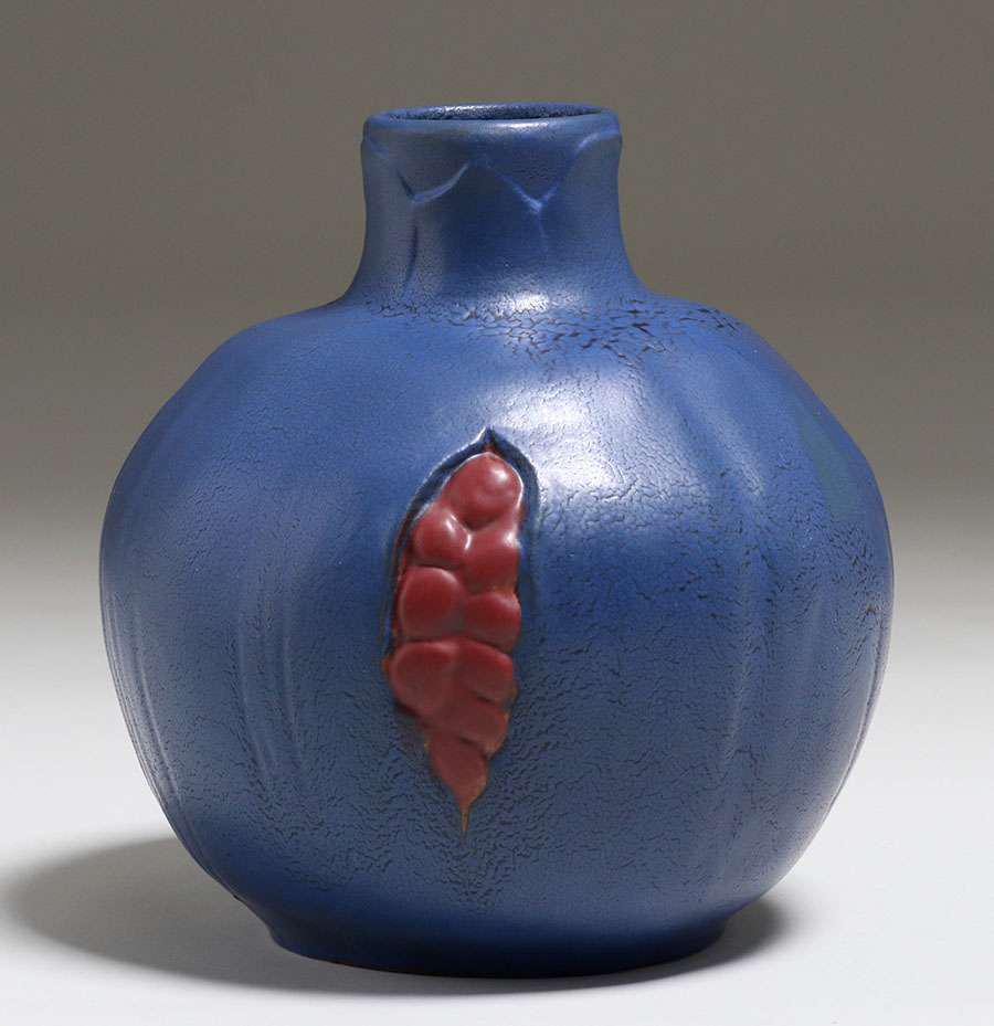 Large California Faience Matte Blue Pomegranate Vase (1 of 3)