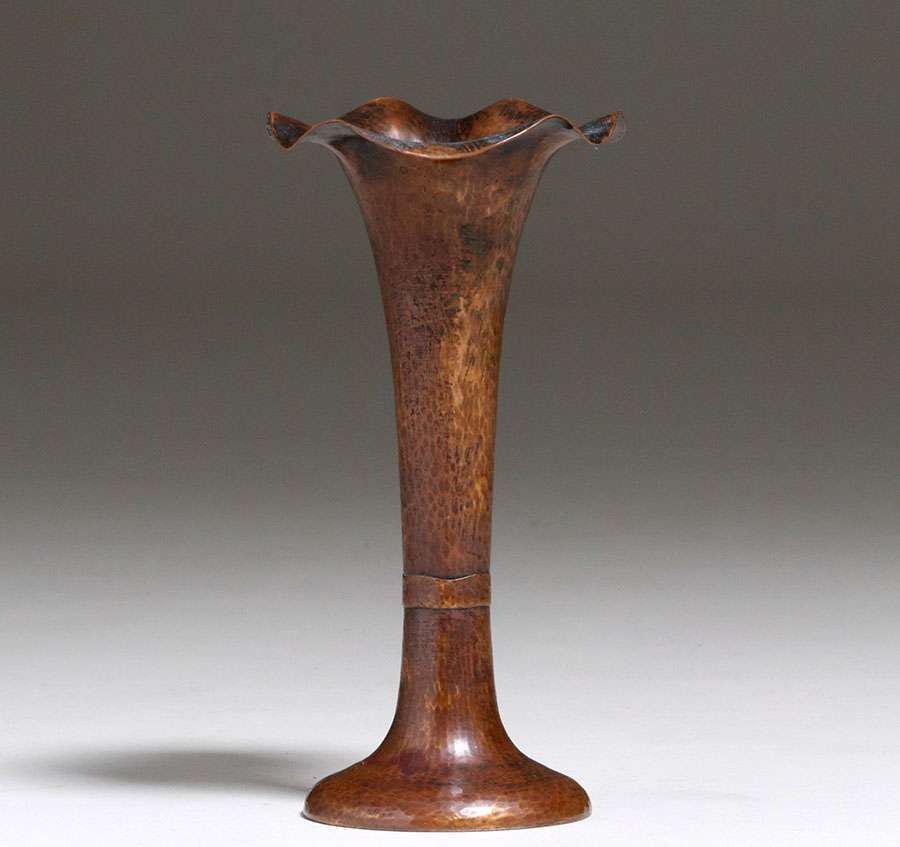 Albert Berry Hammered Copper Flared Stem Vase c1920s (1 of 3)