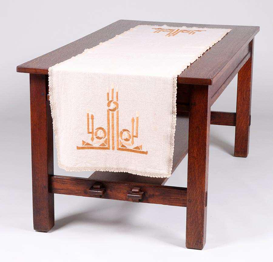 Unusual Arts & Crafts Candelabra Embroidered Table (1 of 2)